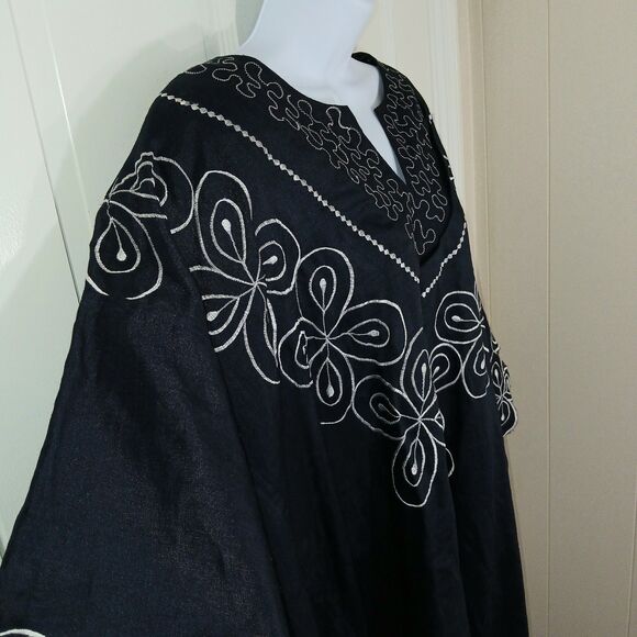 Vintage Ashanti Women Dark Blue African 100% Linen Kimono Kaftan Embroidered OS - Picture 7 of 16